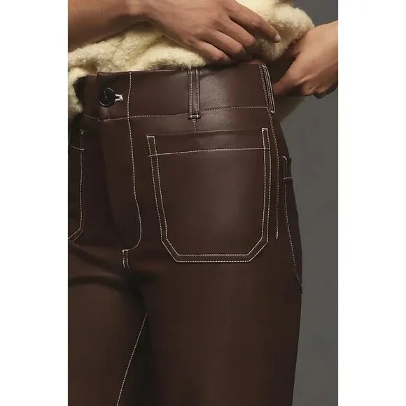 Anthropologie Maeve Colette Cropped Wide Leg Pants Faux Leather Top Stitch 27